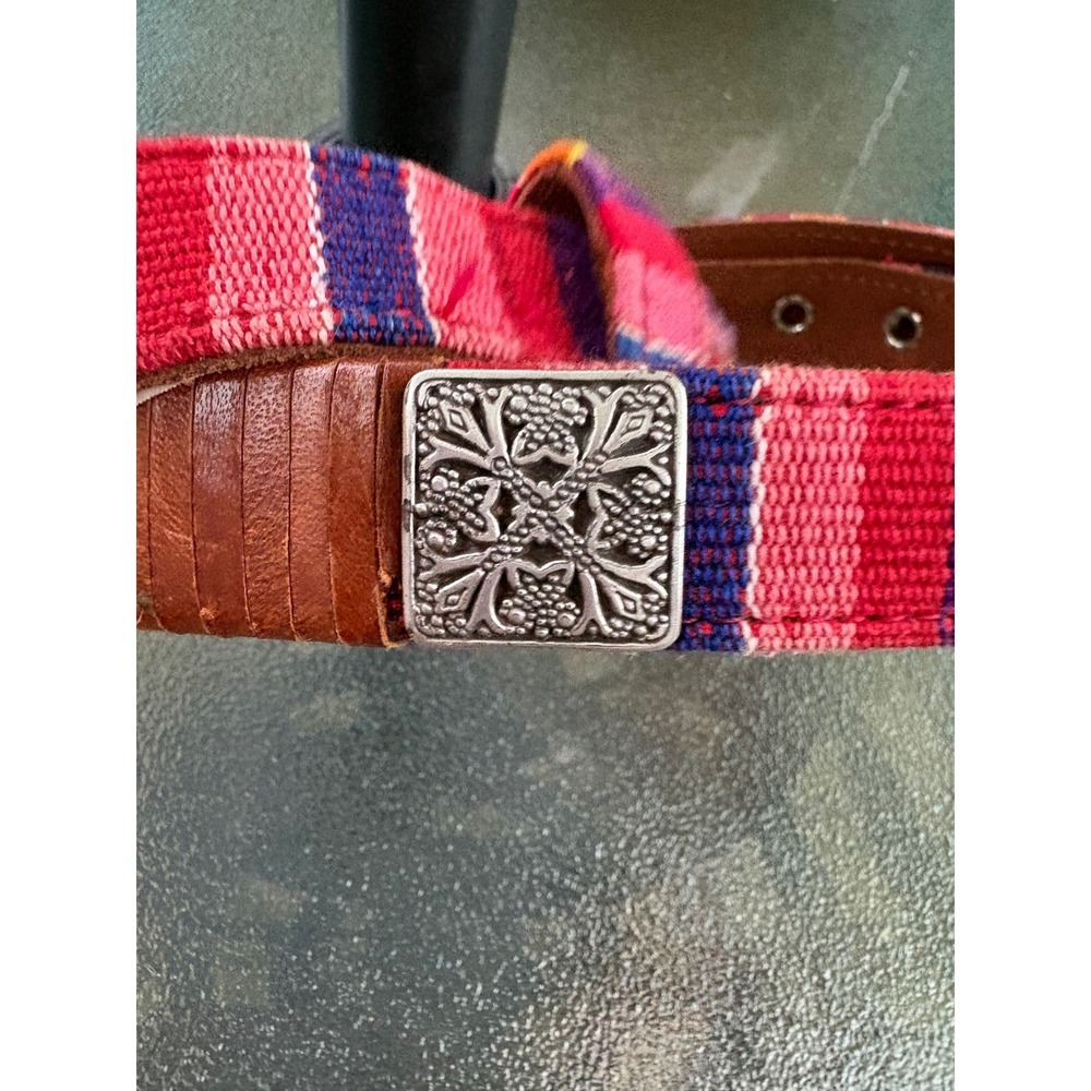 VTG Fossil Women Multi Wrap Belt Woven Striped Leather Pink Orange M BT830099702 - Picture 4 of 9